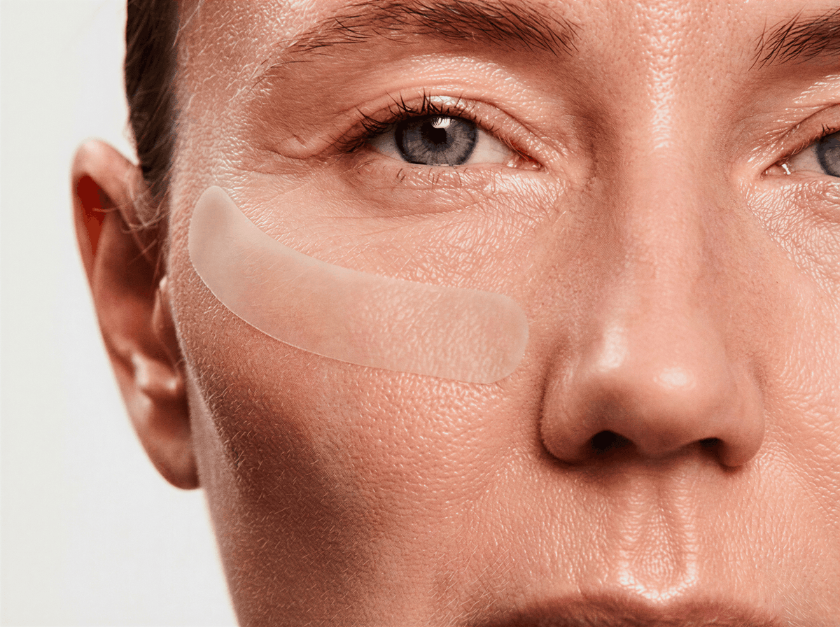 Äldre kvinna med silikontejp på kind